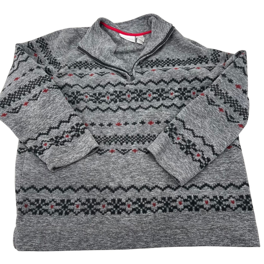 Liz Claiborne Lizwear Gray Fair Isle 1/4 Zip Pullover Fleece Medium Cabincore